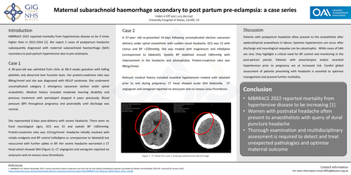 Preview of Maternal subarachnoid haemorrhage secondary to post-partum pre-eclampsia: a case series