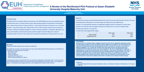 Preview of A review of change of Remifentanil PCA protocol at Queen Elizabeth University Hospital Maternity Unit
