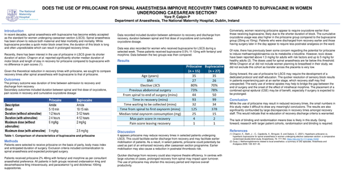 Preview of Does the use of prilocaine for spinal anaesthesia improve recovery times compared to bupivacaine in women undergoing caesarean section?