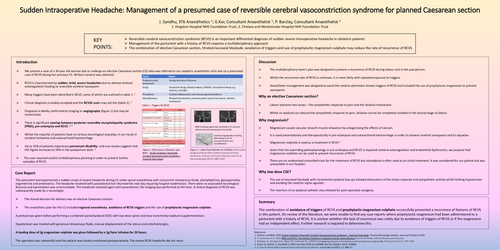 Preview of Sudden intraoperative headache: Management of a presumed case of reversible cerebral vasoconstriction syndrome (RCVS) for planned Caesarean section