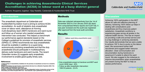 Preview of Challenges in achieving Anaesthesia Clinical Services Accreditation (ACSA) in labour ward at a busy district general hospital