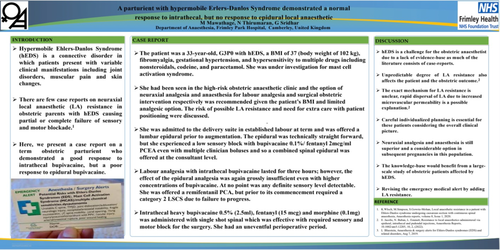 Preview of A parturient with hypermobile Ehlers-Danlos Syndrome demonstrated a normal response to intrathecal, but no response to epidural local anaesthetic.