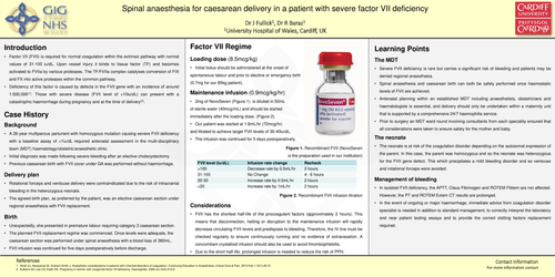 Preview of Spinal anaesthesia for Caesarean delivery in a patient with severe Factor VII deficiency