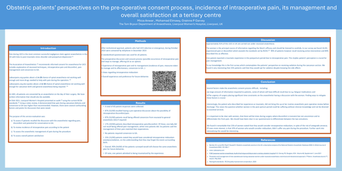 Preview of Obstetric patient's perspectives on the pre-operative consent process, incidence of intraoperative pain, its management and overall satisfaction.