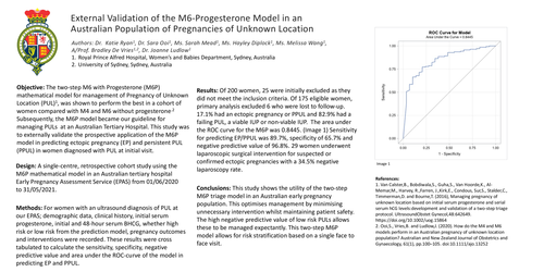 Preview of External Validation of the M6-Progesterone Model in Managing Pregnancies of Unknown Location
