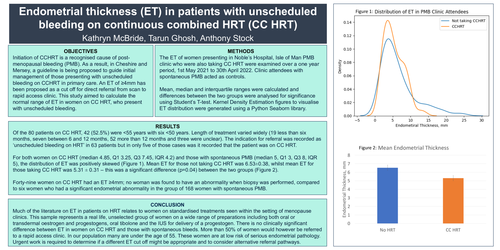 Preview of Endometrial thickness (ET) in patients with unscheduled bleeding on continuous-combined HRT (CCHRT)