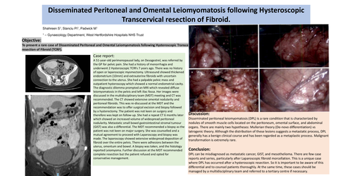 Preview of Disseminated Peritoneal and Omental Leiomyomatosis following Hysteroscopic Transcervical resection of Fibroid.