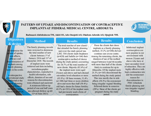 Preview of PATTERN OF UPTAKE AND DISCONTINUATION OF CONTRACEPTIVE IMPLANTS AT FMC ABEOKUTA.