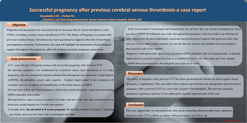 Preview of Successful pregnancy after previous cerebral venous thrombosis-A case report.