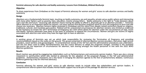Preview of Feminist advocacy for safe abortion and bodily autonomy: Lessons from Zimbabwe