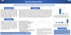 Thumbnail for Assessing completeness, team engagement and distractions during WHO Safer Surgery Checklist