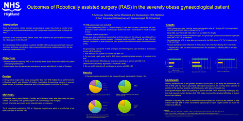 Preview of Outcomes of Robotically assisted surgery (RAS) in the severely obese gynaecological patient