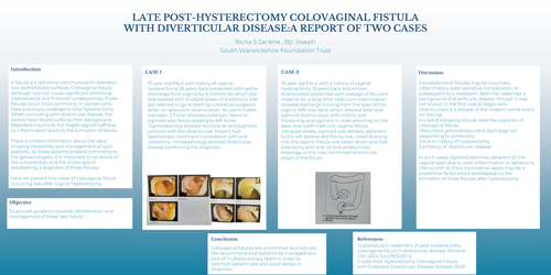 Preview of Late Post-Hysterectomy Colovaginal fistula with Diverticular disease : A report of 2 cases