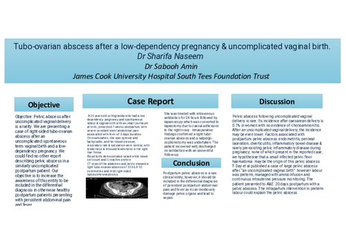 Preview of Tubo-ovarian abscess after a low-dependency pregnancy & uncomplicated vaginal birth.
