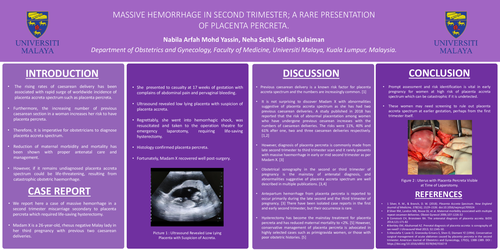 Preview of Massive hemorrhage in second trimester; a rare presentation of placenta percreta.