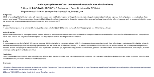 Preview of Audit: Appropriate Use of the Consultant-led Antenatal Care Referral Pathway.