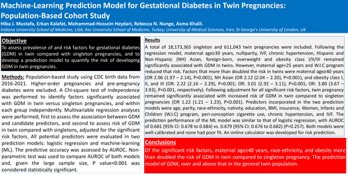 Preview of Machine-Learning Prediction Model for Gestational Diabetes in Twin Pregnancies: Population-Based Cohort Study