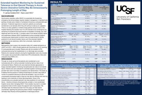 Preview of Extended Inpatient Monitoring for Sustained Tolerance to Oral Steroid Therapy in Acute Severe Ulcerative Colitis May Be Unnecessarily Prolonging Length of Stay