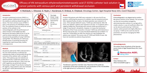 Preview of Efficacy of 4% tetrasodium ethylenediaminetetraacetic acid (T-EDTA) catheter lock solution in cancer patients with venous port and persistent withdrawal occlusion